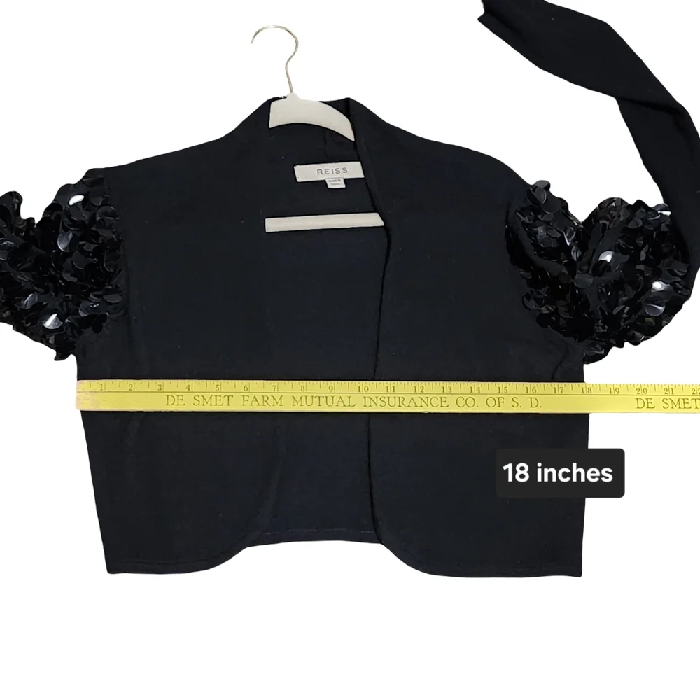 REISS Sequin Cardigan Womens Medium Black Bolero Evening Cashmere Wool Angora - Picture 9 of 12